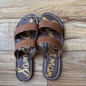 Sam Edelman Tan Brown Double-Strap Slide Sandals